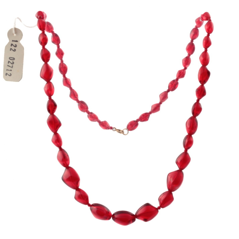 Vintage Czech necklace gradual transparent red nugget glass beads