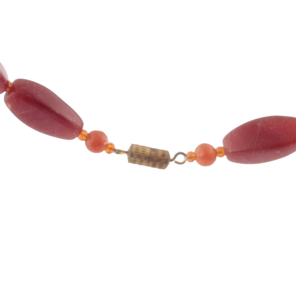 Vintage Czech necklace carnelian red opaline oval rectangle glass beads