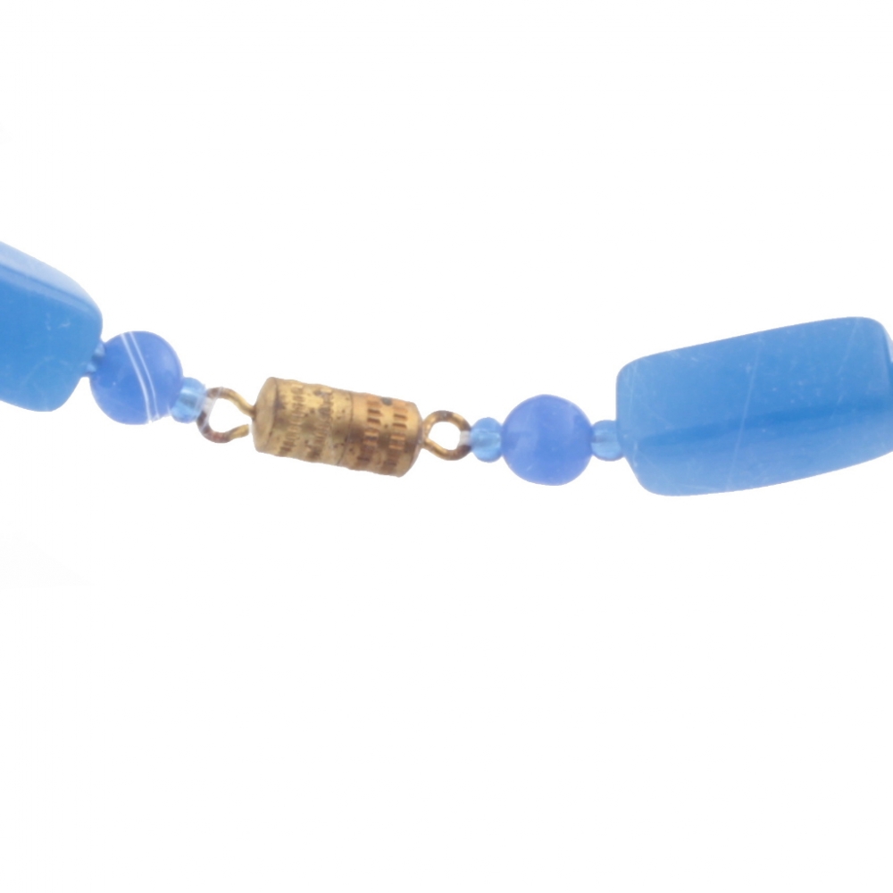 Vintage Czech necklace chalcedony blue opaline rectangle glass beads