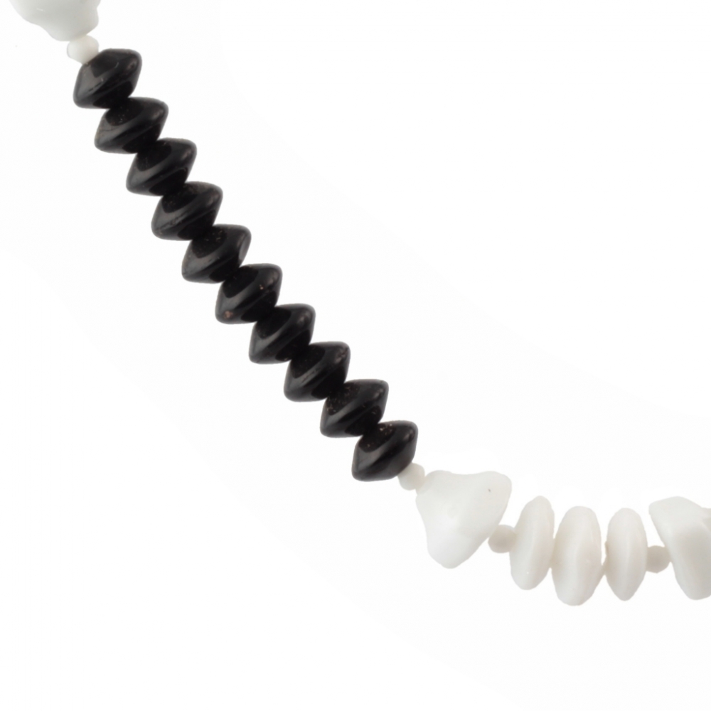 Vintage Czech choker necklace black white rondelle pyramid glass beads