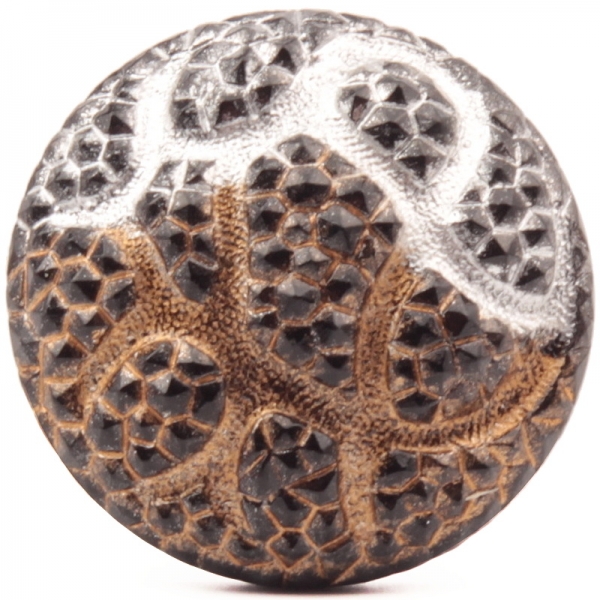 23mm Czech Vintage copper silver bimetallic luster snakeskin black glass button signed ONYX