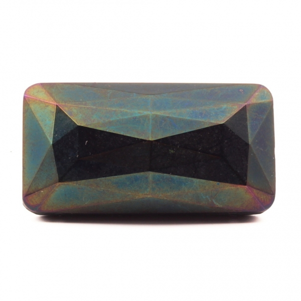 40x21mm Czech vintage iridescent metallic black rectangle faceted 2 hole connector glass bead