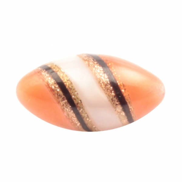 16mm antique Czech aventurine goldstone striped peach white satin bicolor oval lampwork glass button