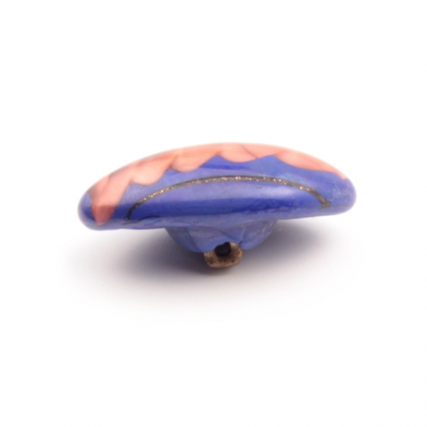 19mm antique Czech peach satin twist aventurine goldstone blue oval lampwork glass button