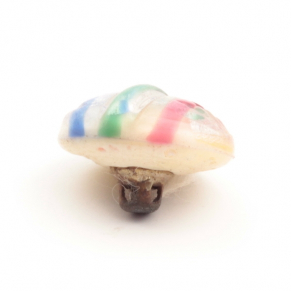 11mm antique Czech rainbow striped foil lampwork cream oval glass button
