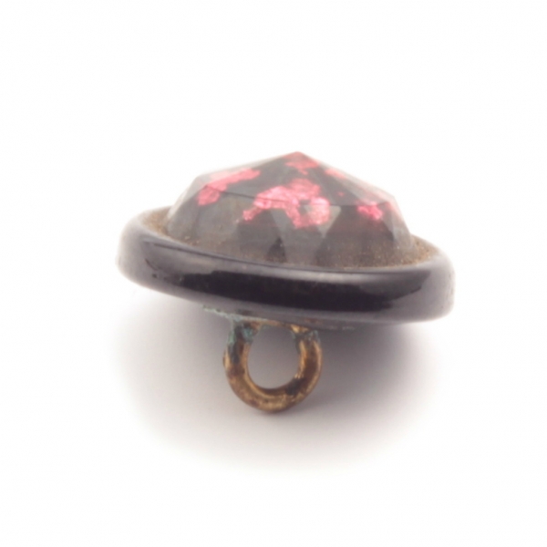 16mm antique Czech foil marble pink black bicolor glass button