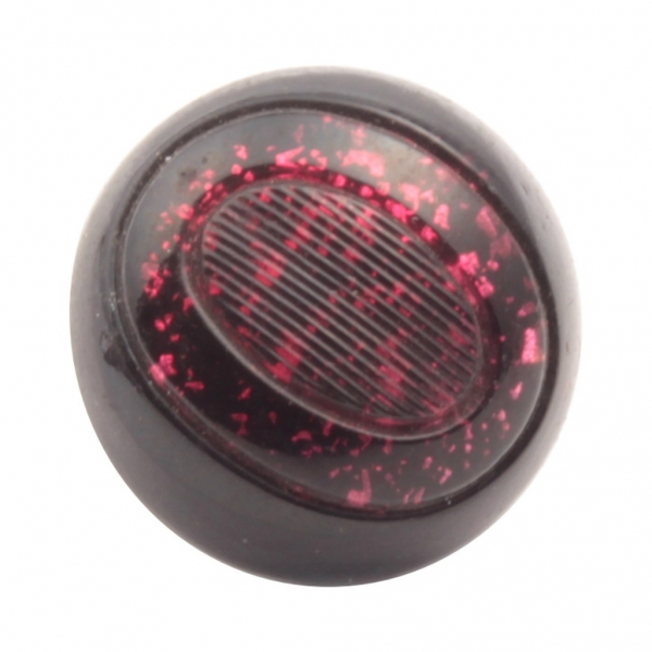 16mm antique Czech foil marble cranberry pink black bicolor ribbed glass button