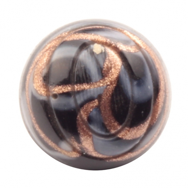 16mm antique Czech black bicolor swirl aventurine goldstone ribbed glass button