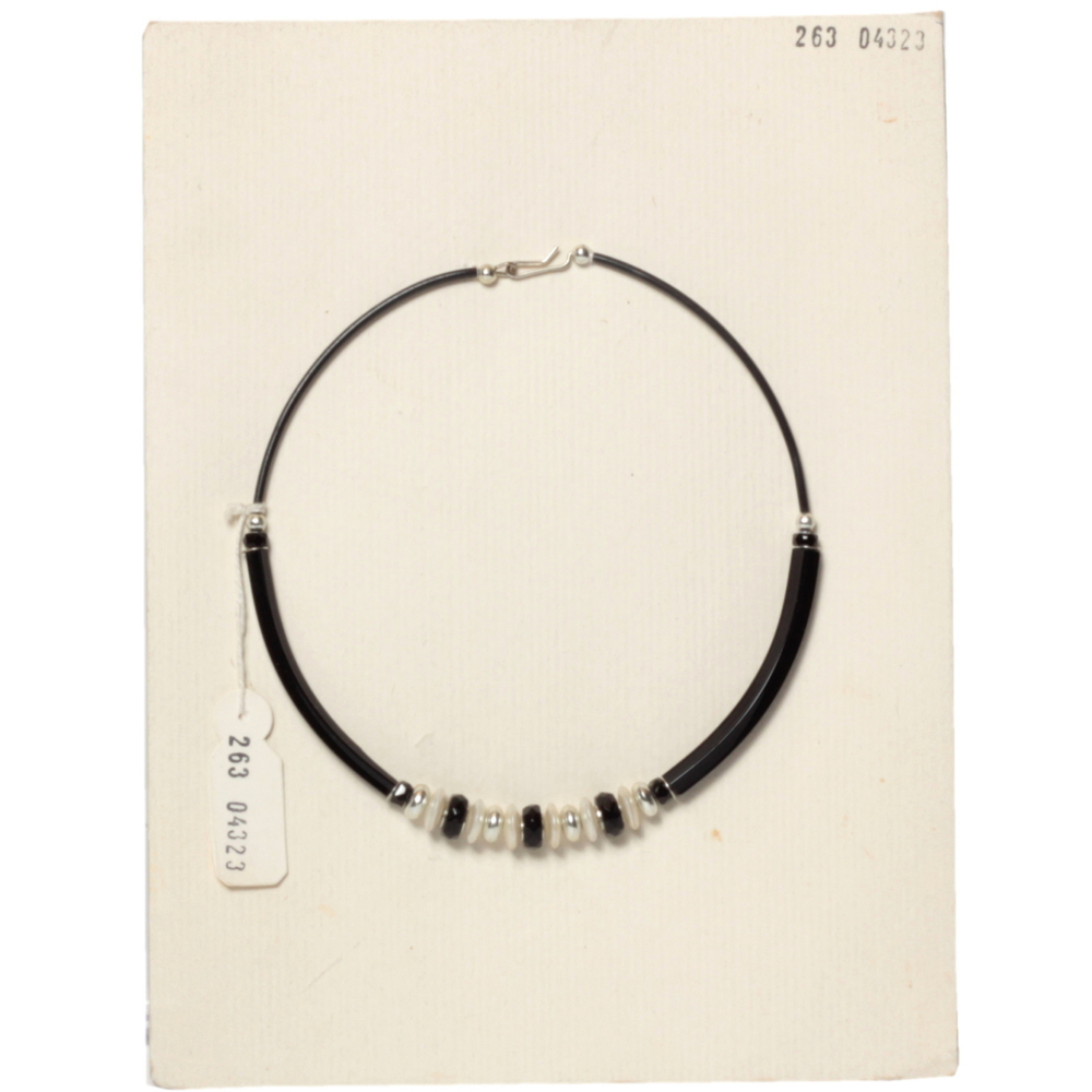 Vintage Czech choker necklace black pentagon arc pearl glass beads