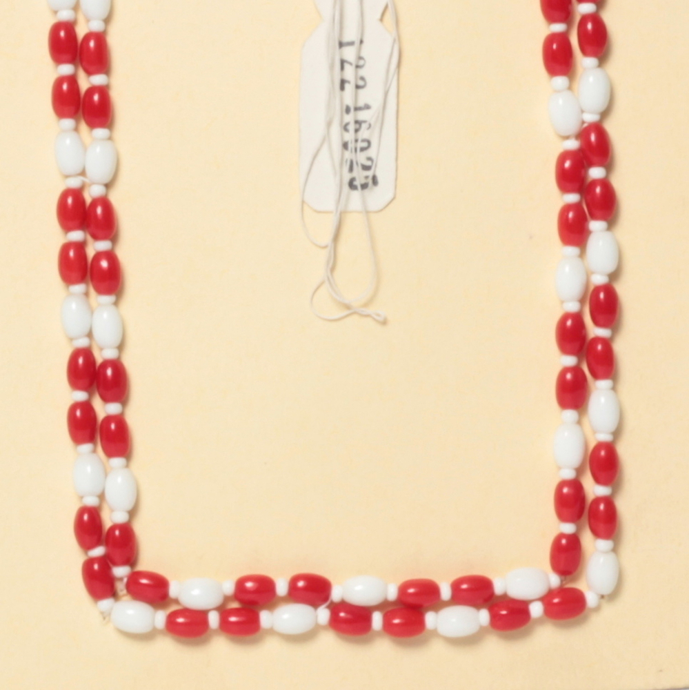 Vintage Czech necklace element white red oval glass beads 47"