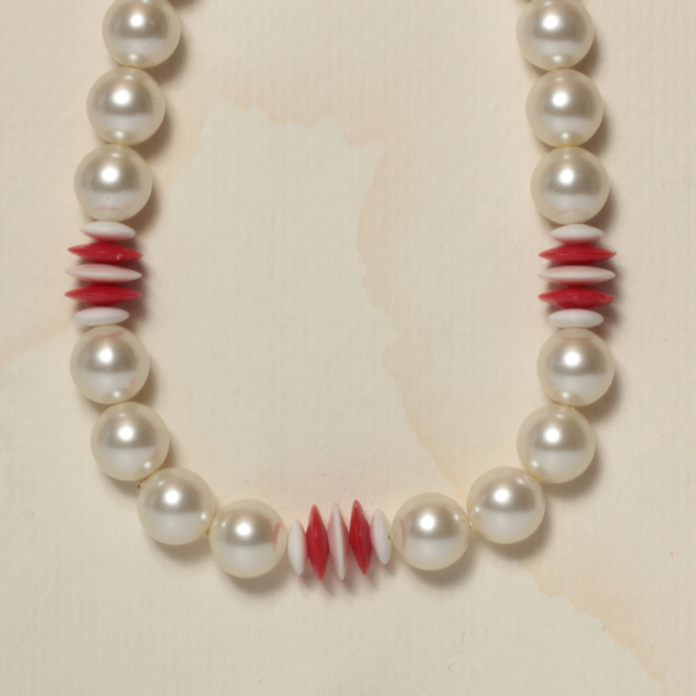Vintage Czech necklace pearls red white plastic beads