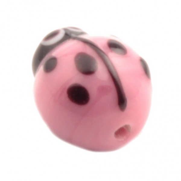 12mm Vintage Czech black overlay pink ladybird lampwork glass bead