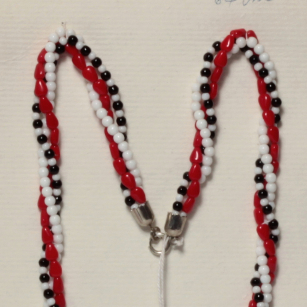 Vintage Czech 3 strand necklace white black round red heart glass beads