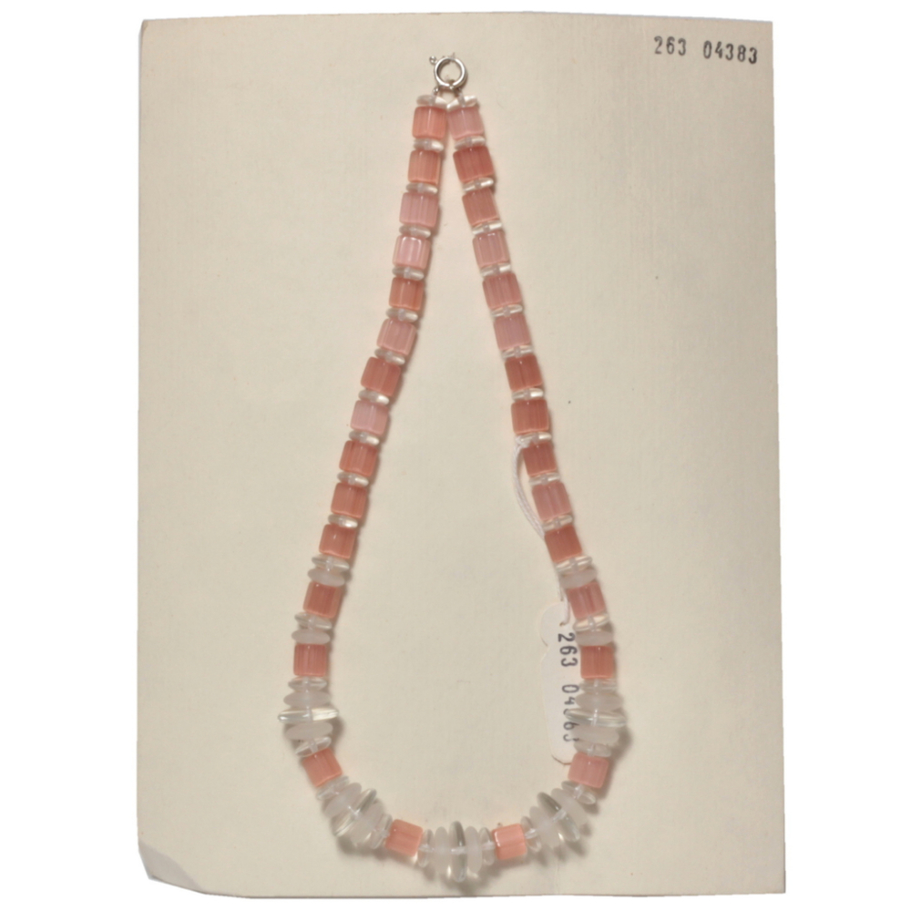 Vintage Czech necklace pink satin atlas crystal glass beads
