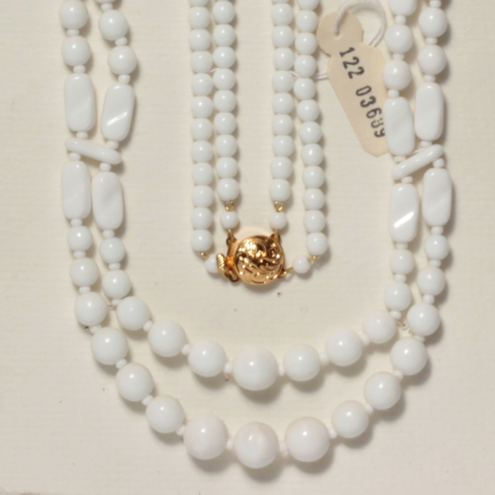 Vintage Czech 2 strand necklace white round rectangle glass beads