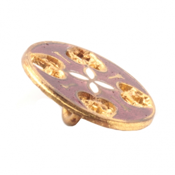 19mm Antique Victorian German Czech black white champleve enamel gold gilt metal pierced floral button