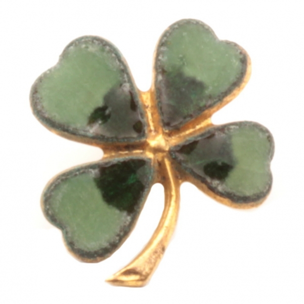 12mm Antique Victorian German Czech green bicolor champleve enamel metal 4 leaf clover flower button