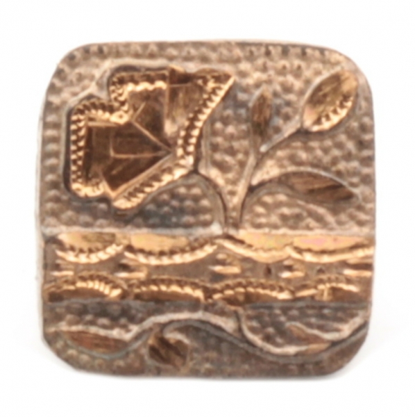 9mm Antique Victorian German Czech gold gilt dimi square metal flower button