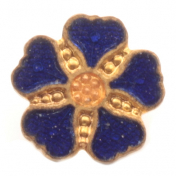 9mm Antique Victorian German Czech dark blue champleve enamel floral dimi metal button