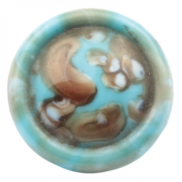 18mm Antique Czech lampwork brown marble blue glass button 