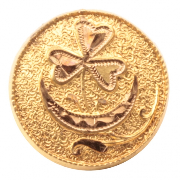 14mm Antique Victorian German Czech gold gilt round metal 3 leaf clover flower moon button