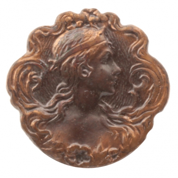 15mm antique German Czech Art Nouveau lady arts and crafts bronze patina metal picture button
