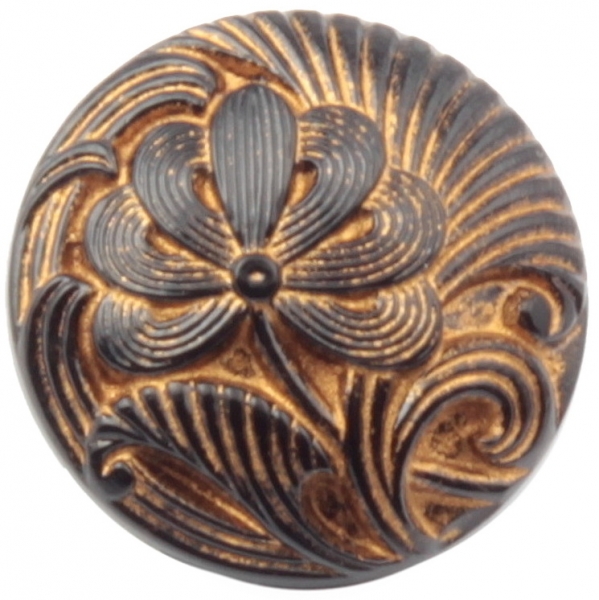 18mm Czech Vintage bronze lustre black flower art glass button