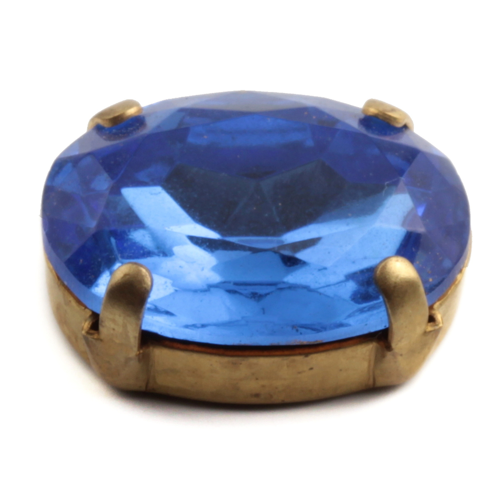 Large Czech vintage oval prong set sapphire blue glass rhinestone 17x13mm