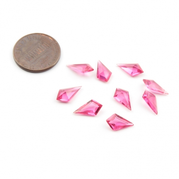 Lot (9) 12x6mm Czech Vintage kite faceted cranberry pink glass rhinestones