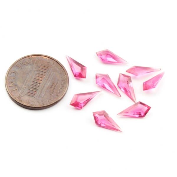 Lot (8) 10x5mm Czech Vintage kite faceted cranberry pink glass rhinestones