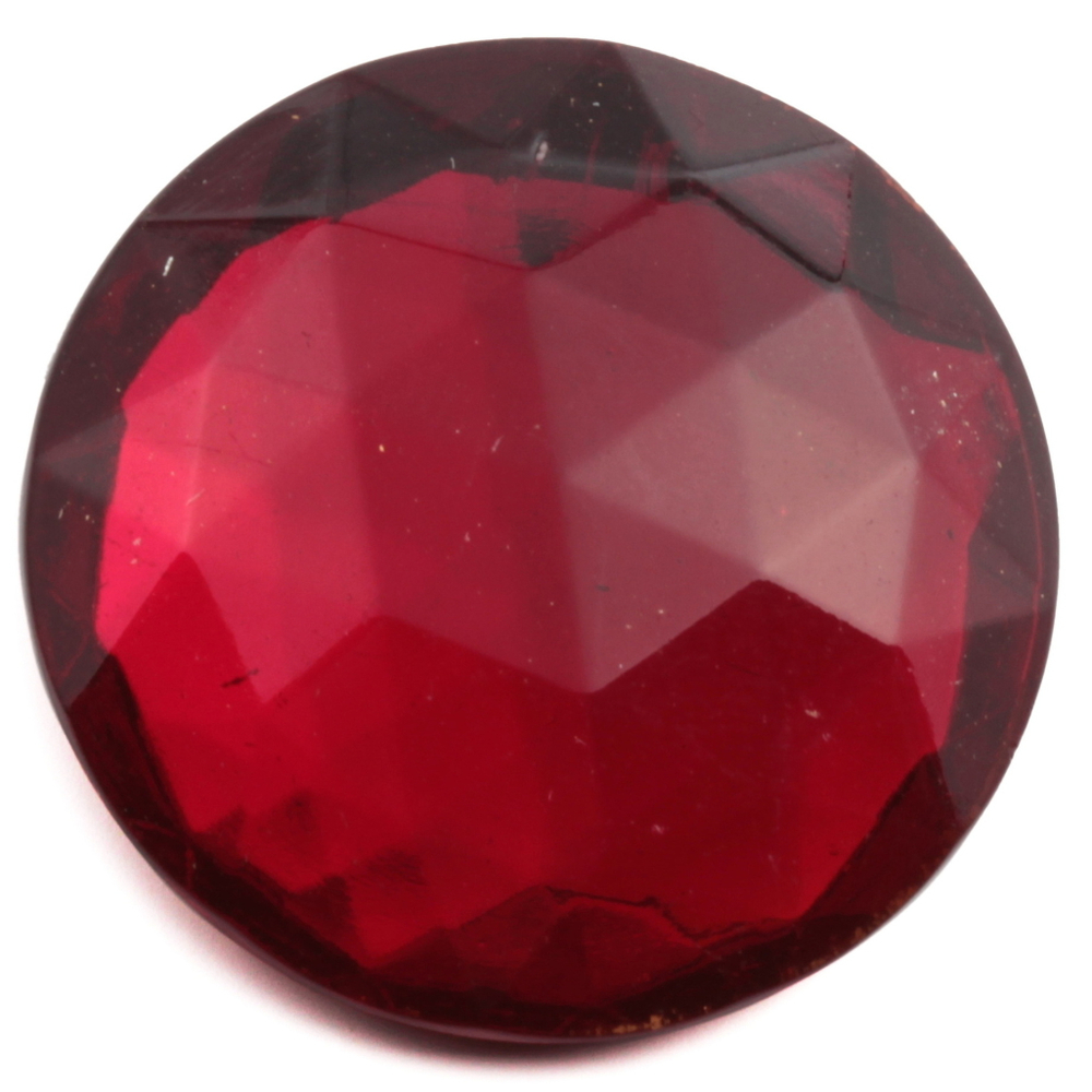 Large Czech vintage round faceted ruby red foiled flatback glass rhinestone 29mm