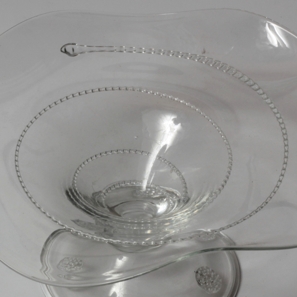 Antique Czech Art Deco Egyptian revival "snake" crystal glass fruit bowl