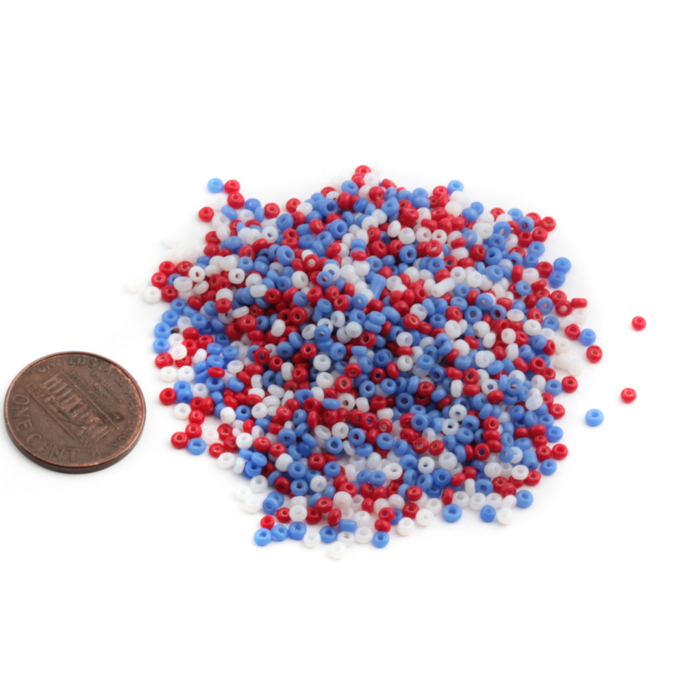 Lot Vintage Czech mixed red, opaline white and blue rondelle glass seed beads