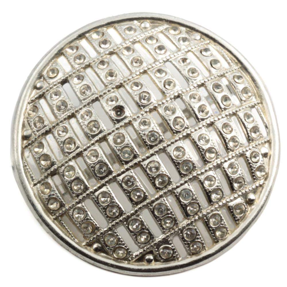 Large vintage Czech silver metal crystal glass rhinestone fretwork button 42mm