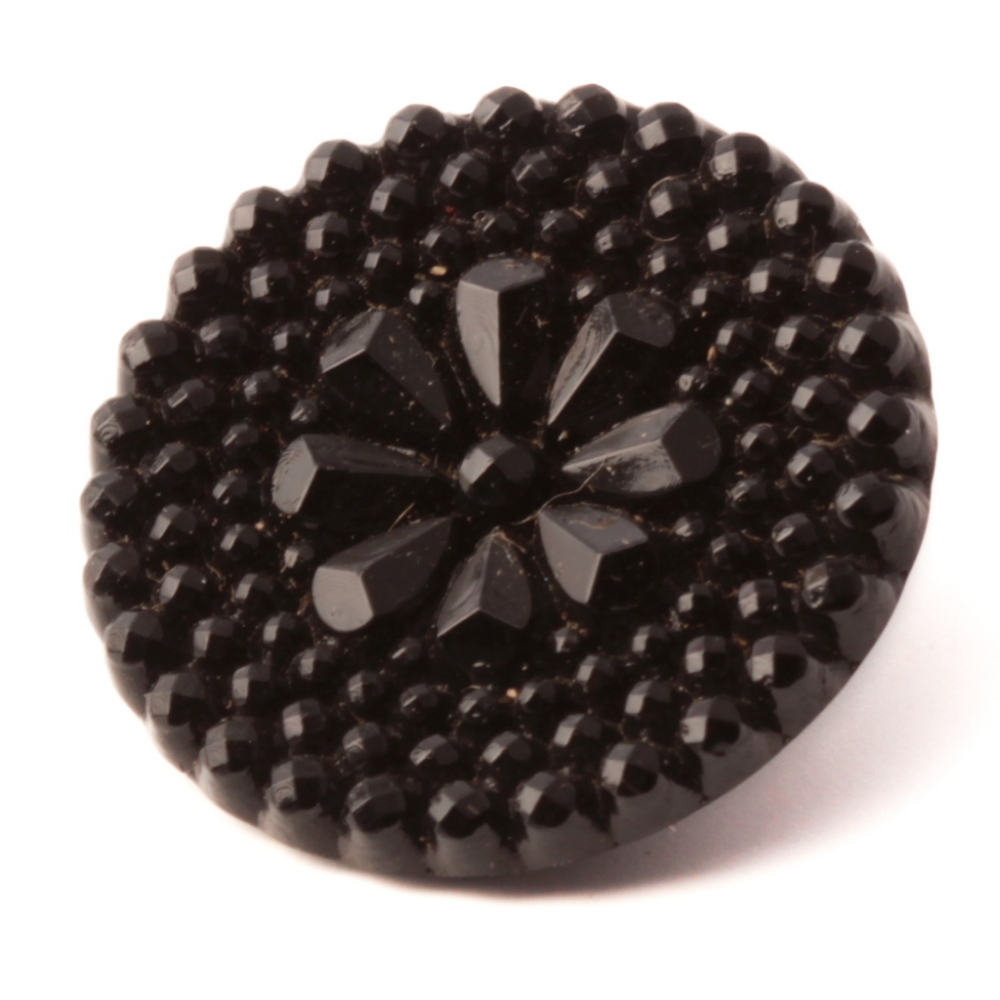 Antique Victorian Czech black geometric flower rhinestone look glass button 23mm
