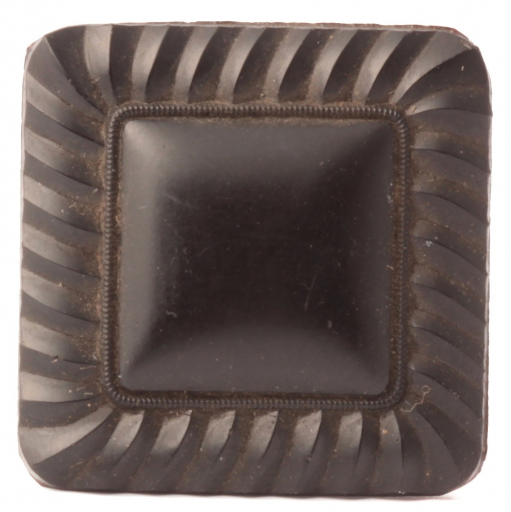 Antique Victorian Czech geometric ribbed square black glass button 21mm