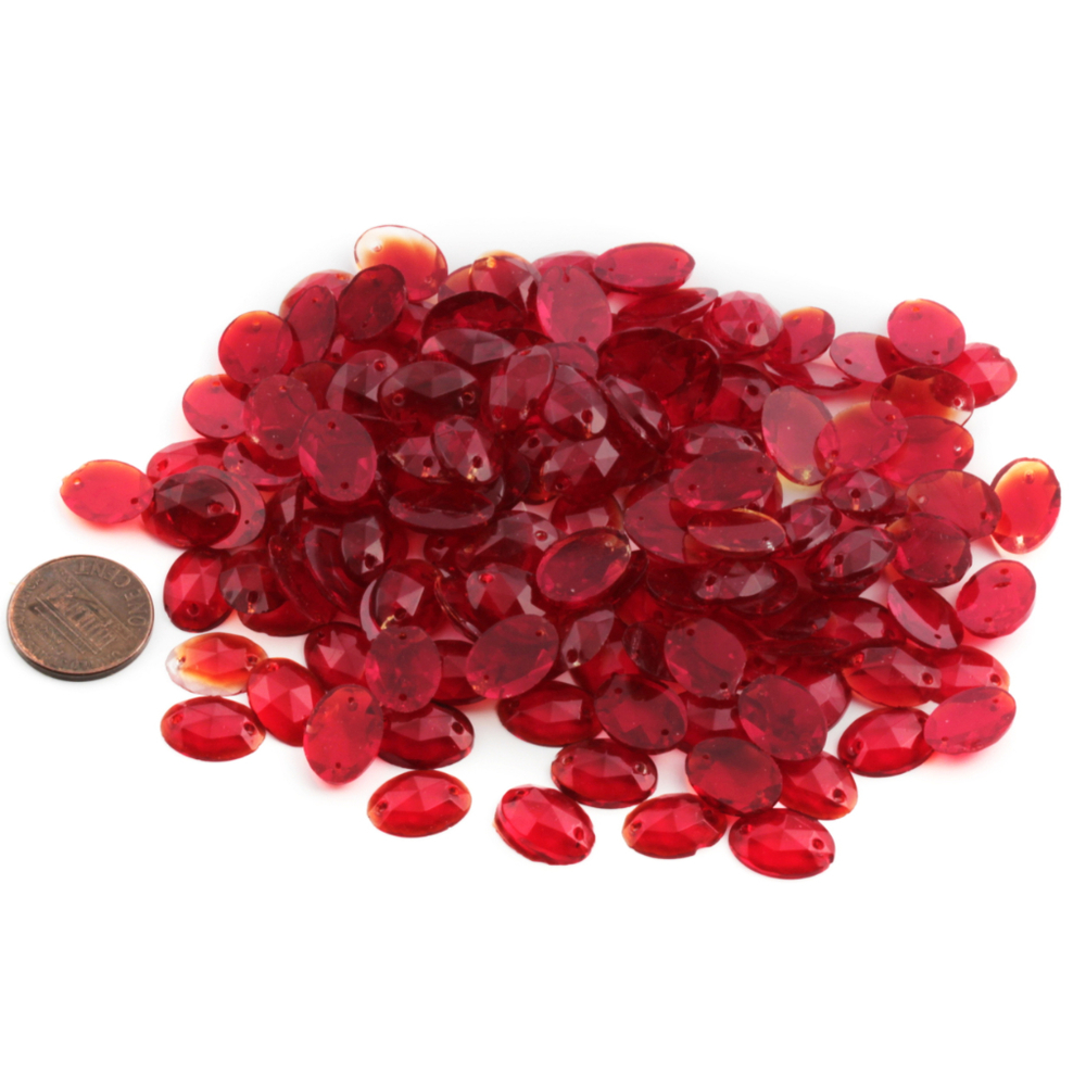 130 Czech vintage oval faceted red sew on flatback glass rhinestones seconds