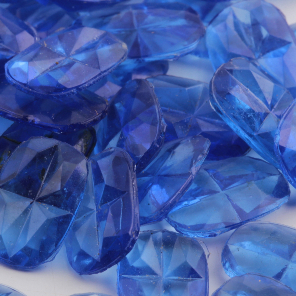 Lot (53) Czech vintage sapphire blue geometric rectangle glass rhinestones 12x8mm