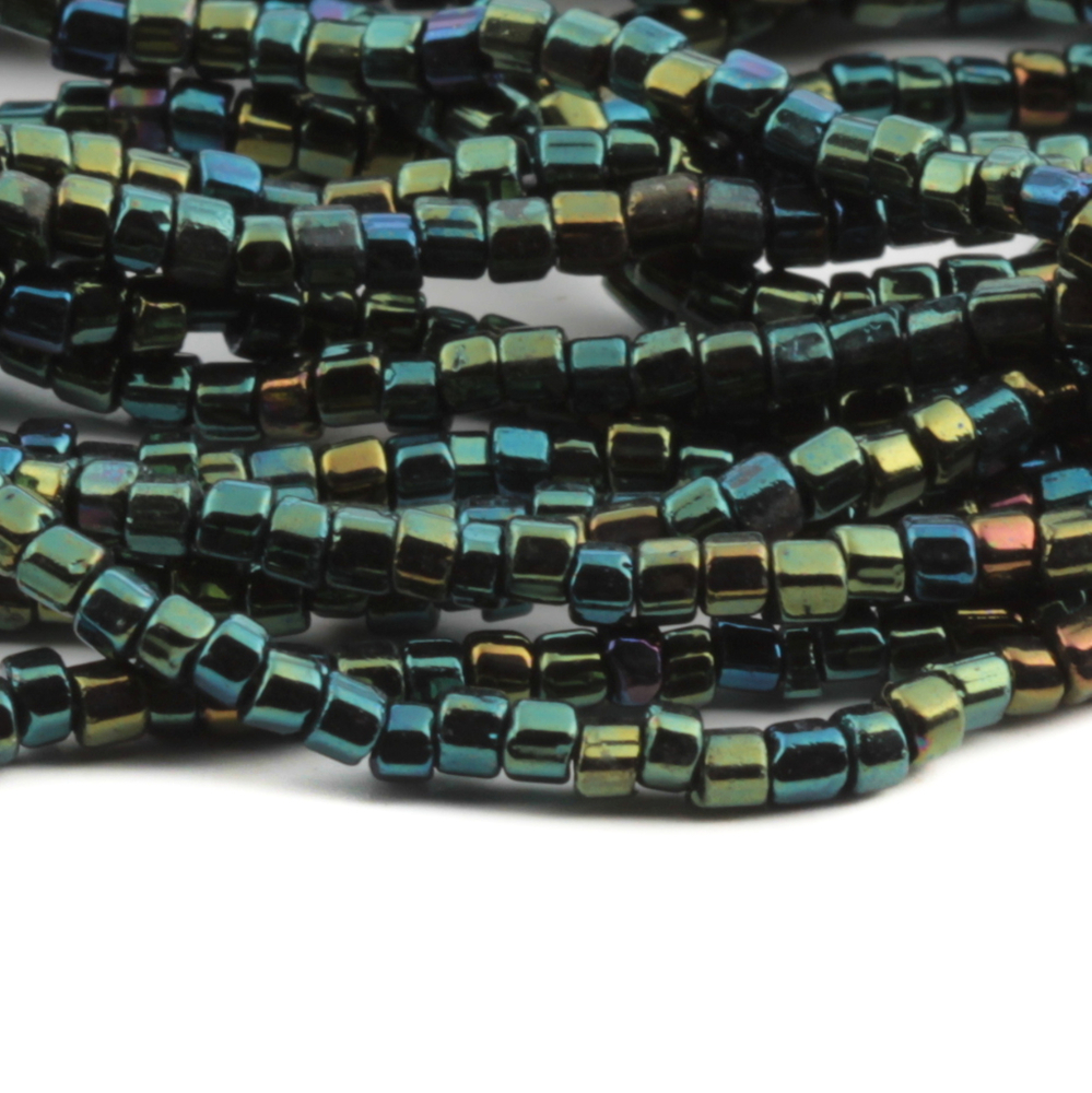 Hank (3900) Vintage Czech peacock metallic faceted seed beads 14 beads per inch