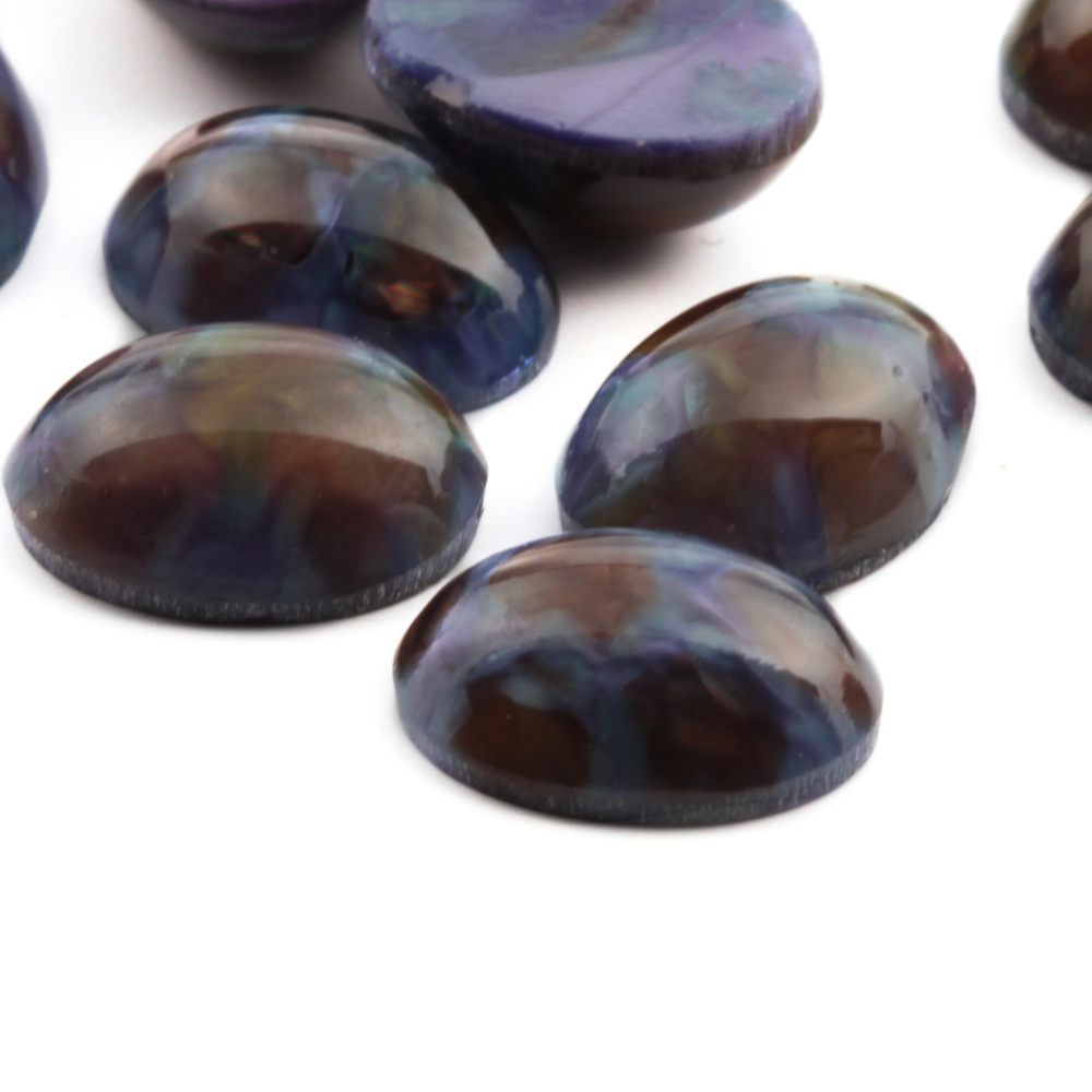 Lot (15) Czech vintage violet satin marble oval glass cabochons 14x10mm
