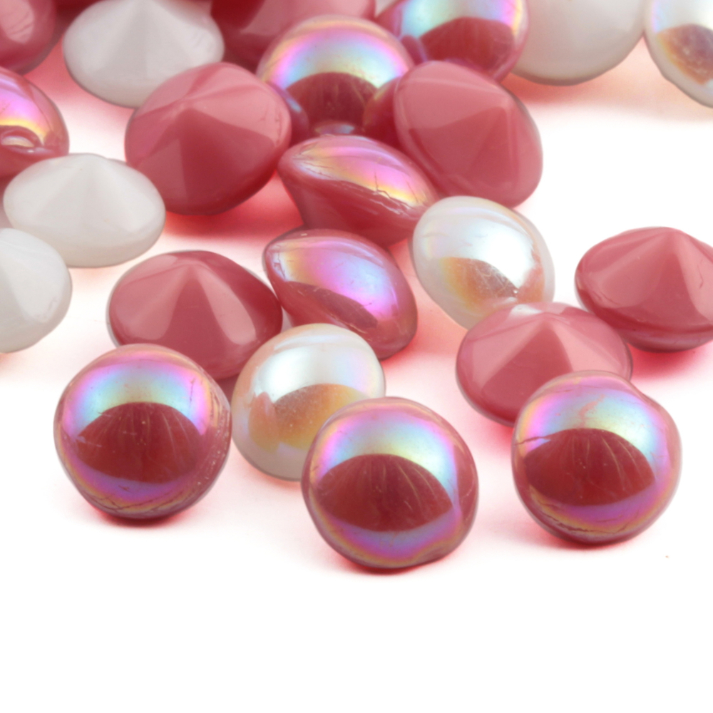 Lot (62) Czech vintage pink and pearl AB lustre round glass rhinestones 6mm