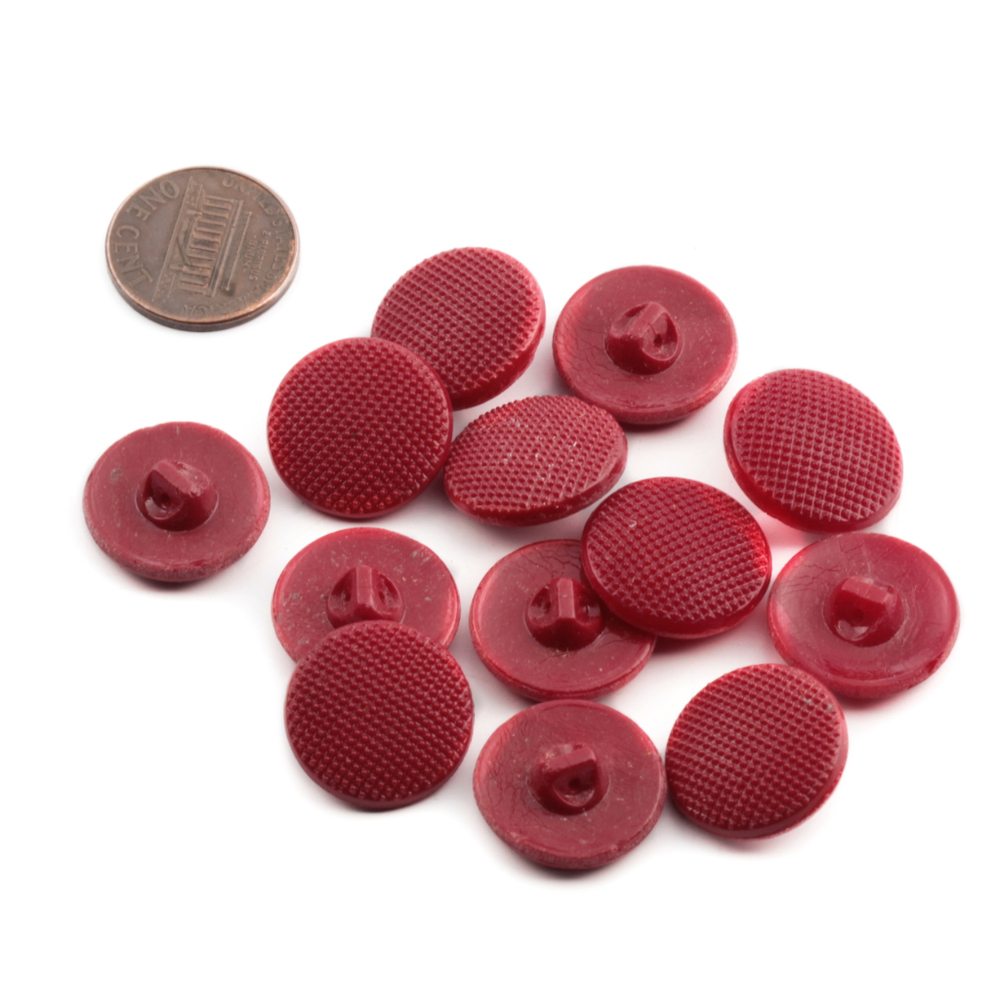 Lot (12) 1930s vintage Czech burgundy red dimple glass buttons 18mm