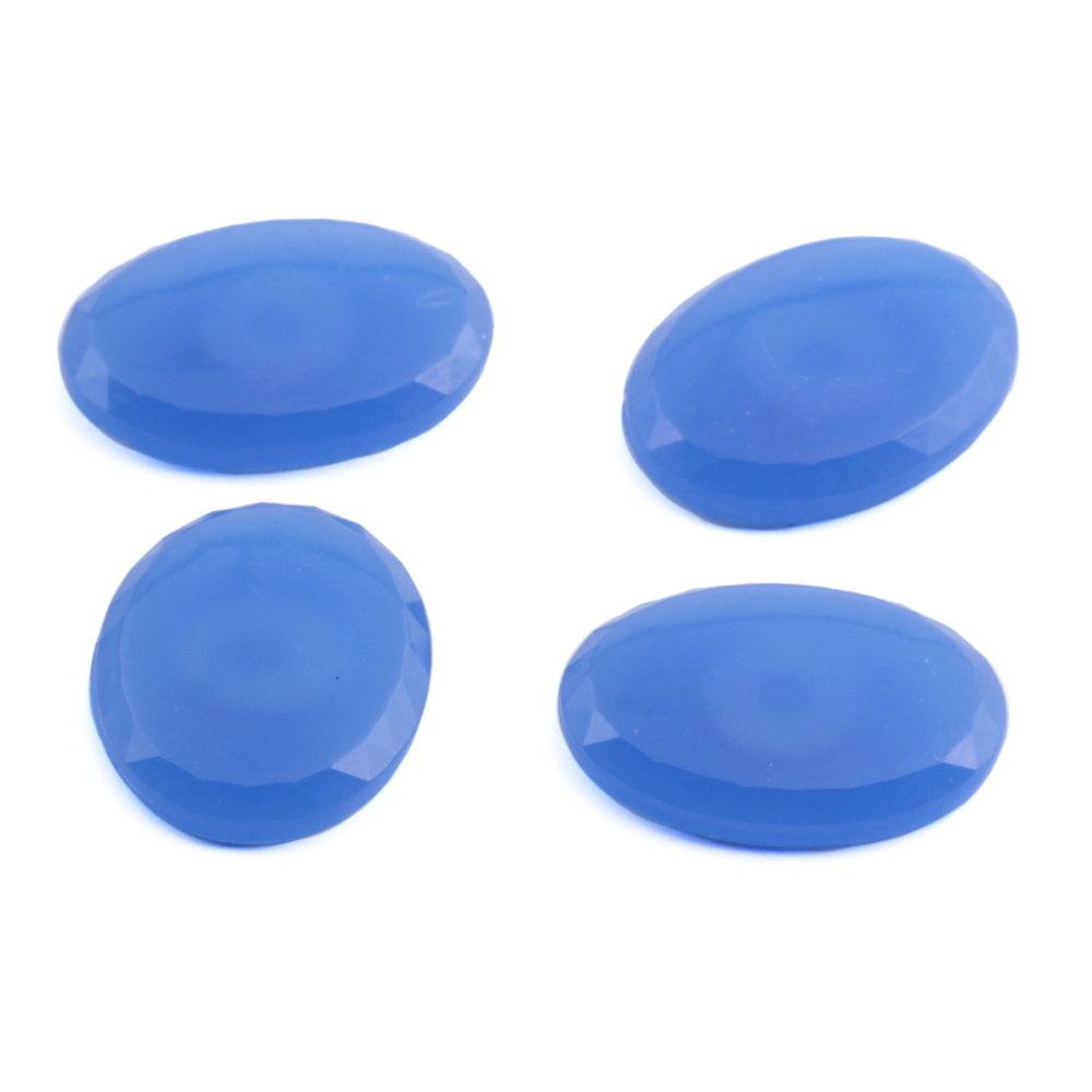 Lot (4) Czech vintage opaline blue chalcedony oval glass cabochons 20x15mm