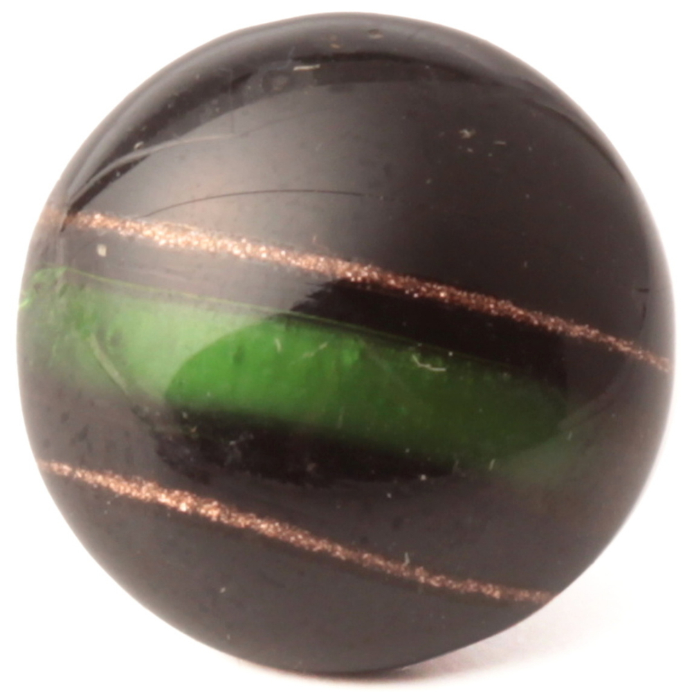 Victorian antique Czech green satin and gold striped black rosette shank glass button 14mm