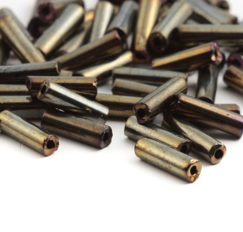 Original 1lb export box 10000 Czech vintage peacock metallic bugle glass beads