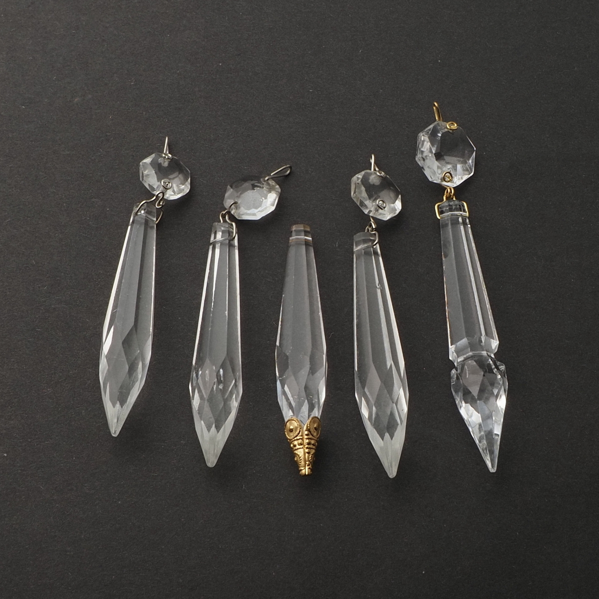 Lot (5) Vintage Czech crystal glass icicle spear chandelier prisms 