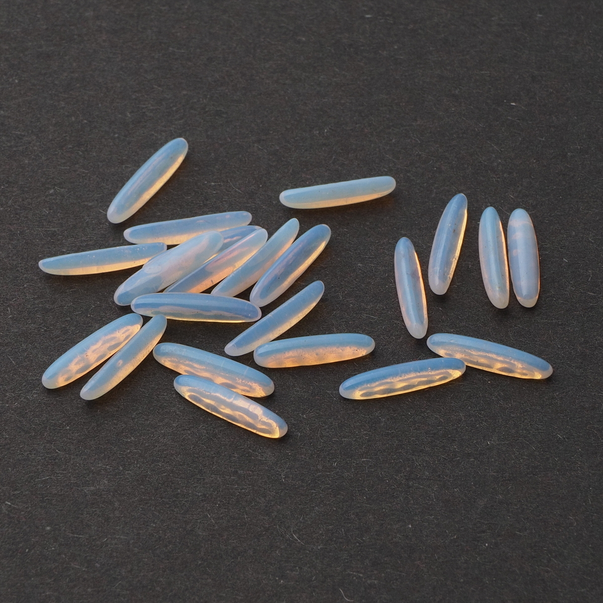 Lot (20) Czech vintage opal harlequin oval glass cabochons 13x3mm