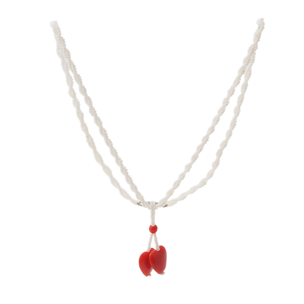 Vintage Czech childs necklace pearl micro seed red heart glass beads