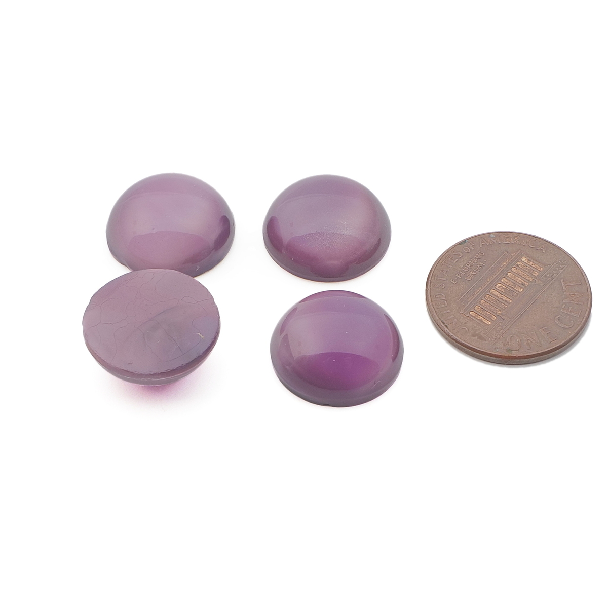 Lot (4) Vintage Czech purple moonglow glass cabochons 15mm