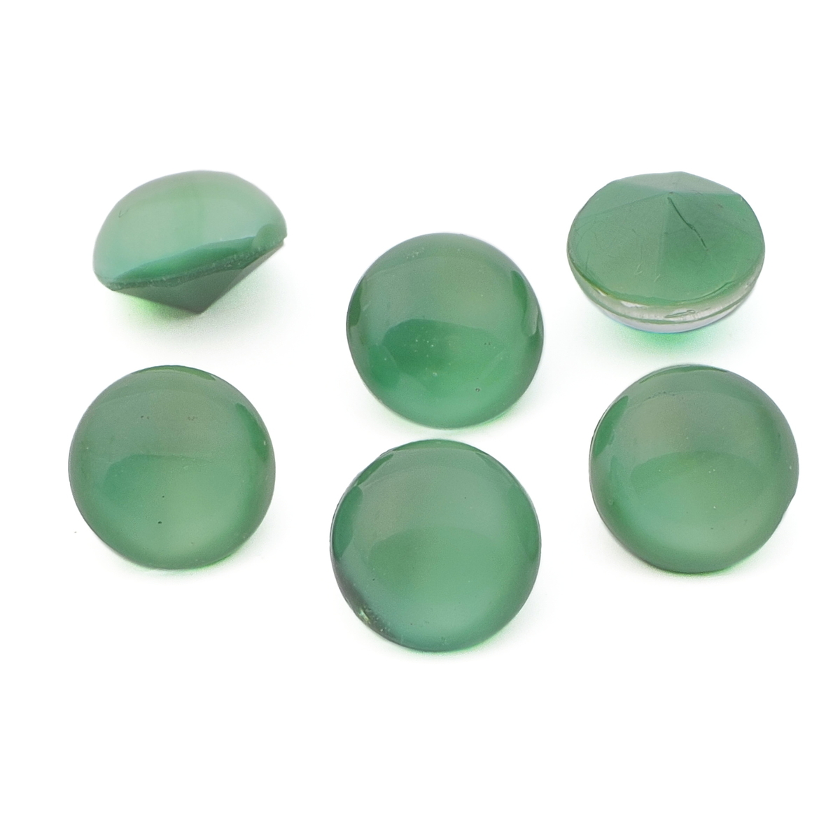 Lot (6) Vintage Czech green moonglow domed glass rhinestones 10mm